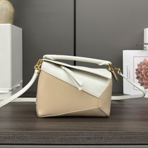 Loewe Mini Puzzle Edge Bag In Bicolor Calfskin Apricot/Soft White