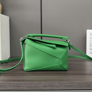 Loewe Mini Puzzle Edge Bag In Soft Grained Calfskin Green