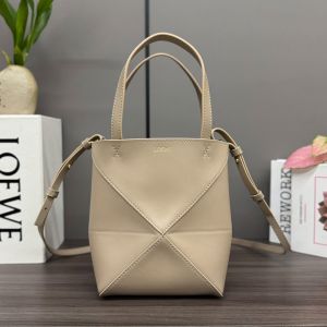 Loewe Mini Puzzle Fold Tote In Shiny Calfskin Sand