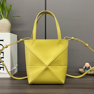 Loewe Mini Puzzle Fold Tote In Shiny Calfskin Bright Ochre
