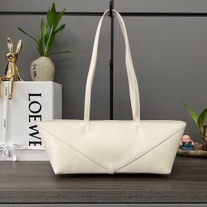 Loewe Puzzle Fold Cropped Bag In Shiny Calfskin Chalk