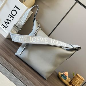 Loewe Small Cubi Crossbody Bag with Jacquard Strap In Supple Smooth Calfskin Pearlescent Grey