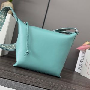 Loewe Small Cubi Crossbody Bag with Jacquard Strap In Supple Smooth Calfskin Aqua Blue