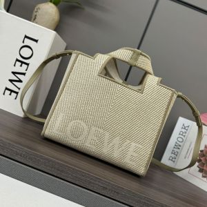 Loewe Small LOEWE Font Tote In Canvas Ecru