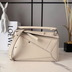 Loewe Small Panta Puzzle Bag In Shinny Calfskin Light Ghost