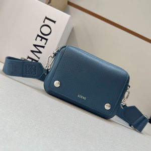 Loewe Small Pebble Messenger Bag In Supple Grained Calfskin Indigo Dye