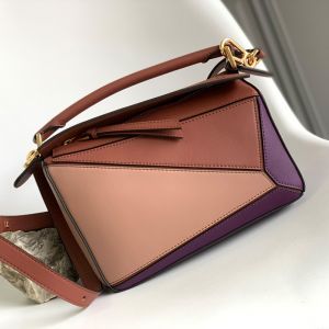 Loewe Small Puzzle Bag In Multicolor Calfskin Brown/Cherry/Purple