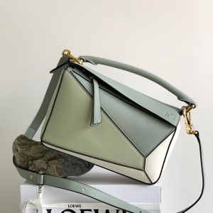 Loewe Small Puzzle Bag In Multicolor Calfskin Green/Mint Green/White