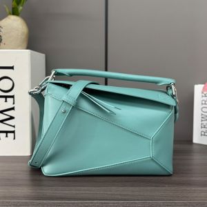 Loewe Small Puzzle Edge Bag In Classic Calfskin Aqua Blue