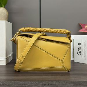 Loewe Small Puzzle Bag with Woven Handle In Smooth Calfskin Desert Yellow