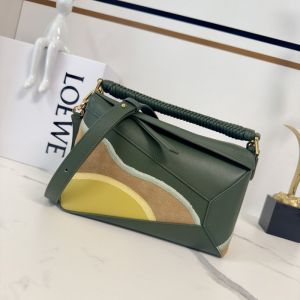 Loewe Small Puzzle Edge Landscape Bag In Nappa Calfskin Bottle Green/Ochre