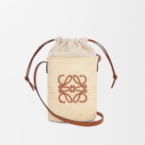 Loewe Square Pocket In Iraca Palm and Calfskin Beige/Brown