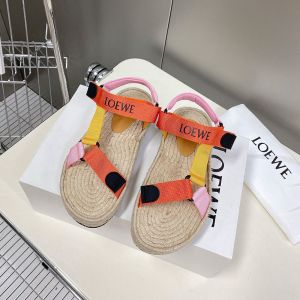 Loewe Strappy Espadrille Sandals Women Nylon Beige/Orange