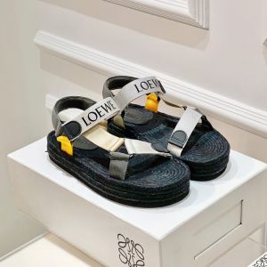 Loewe Strappy Espadrille Sandals Unisex Nylon Black/Beige