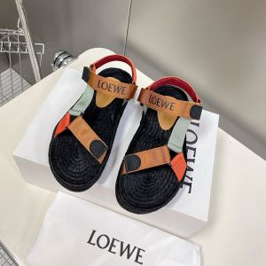 Loewe Strappy Espadrille Sandals Women Nylon Black/Brown