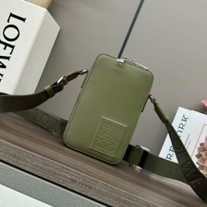 Loewe Vertical Crossbody Pocket with Jacquard Strap In Satin Calfskin Khaki Green