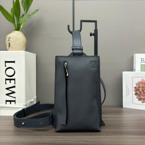 Loewe Vertical T Pocket In Grained Calfskin Navy Blue