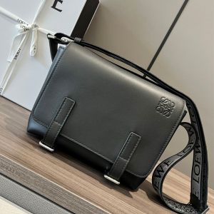 Loewe XS Military Messenger Bag with Jacquard Strap In Supple Smooth Calfskin Black