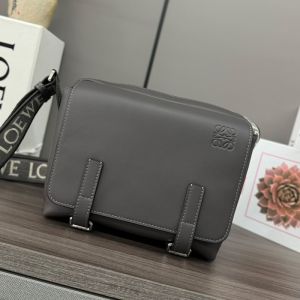 Loewe XS Military Messenger Bag with Jacquard Strap In Supple Smooth Calfskin Dark Grey